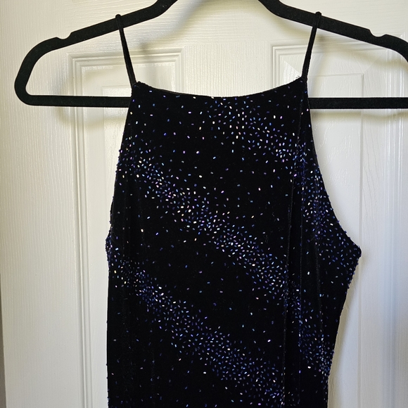 90's Vintage Velvet Beaded Cosmic Galaxy Starry Celestial Maxi Prom Dress - Picture 3 of 12